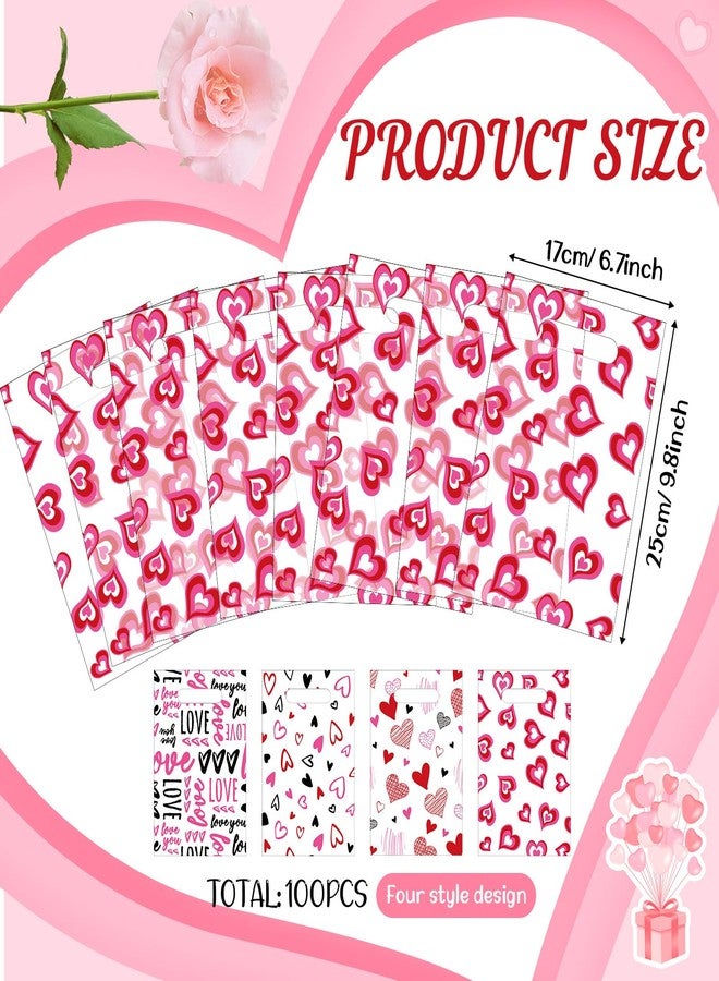 Blosssound 100 Pcs Valentines Day Gift Bags Bulk Valentines Plastic Bags Heart Candy Goodie Favor Treat Bags Valentines Day Party Decor for Valentine‘s Day Wedding Anniversary Birthday Party Favors - Image 2